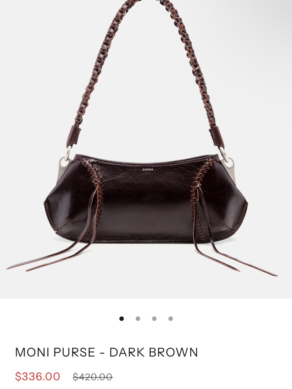 Dark Brown Leather Shoulder Bag with Braided Strap